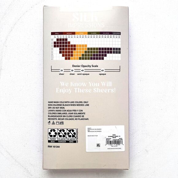 NEW SILK Impressions Beige Sheer Shimmer High Waisted Pantyhose 20 Den XXXL 2pr - Picture 2 of 4